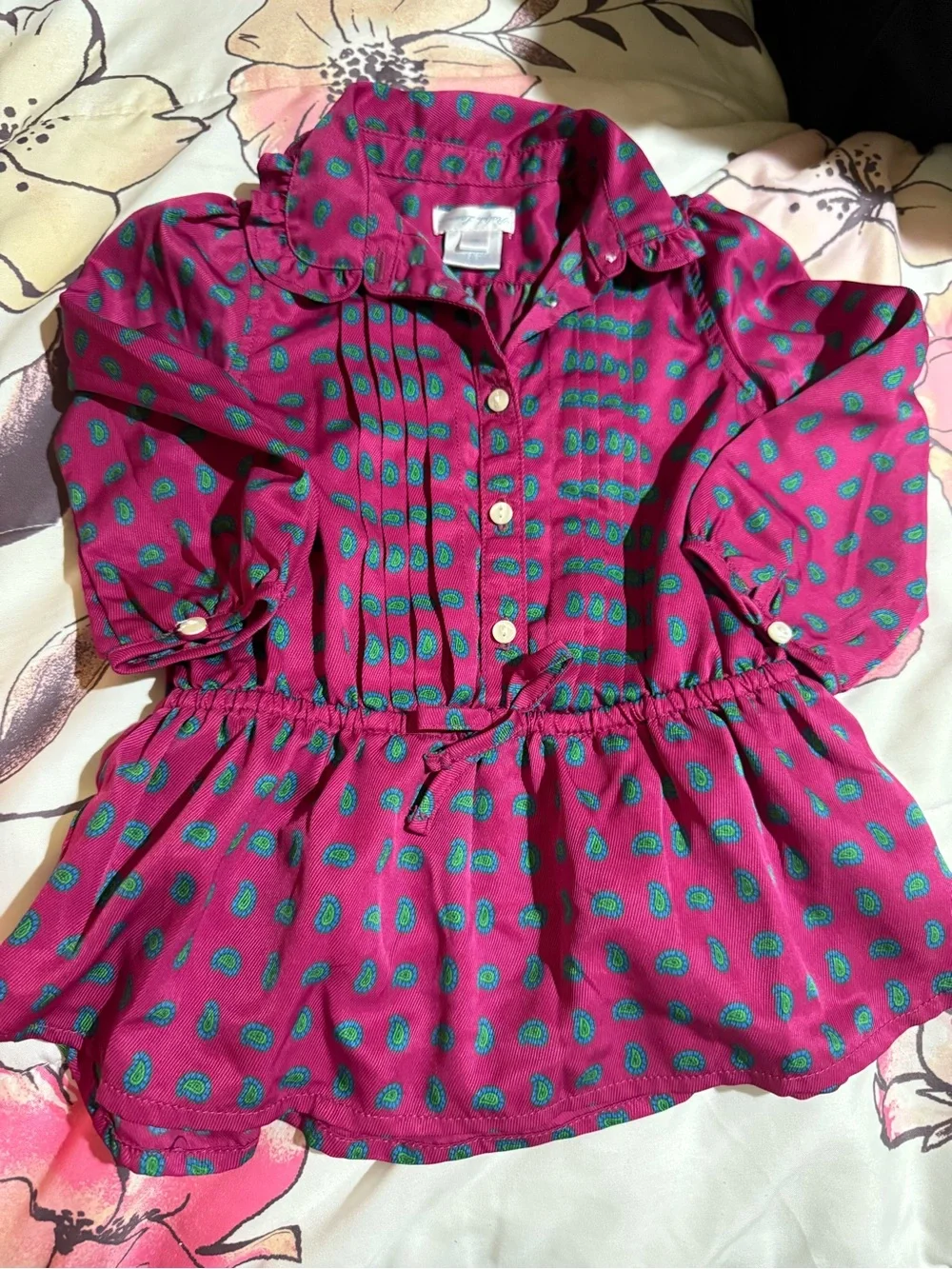 Ralph Lauren Magenta Blouse with Teal Dot Print